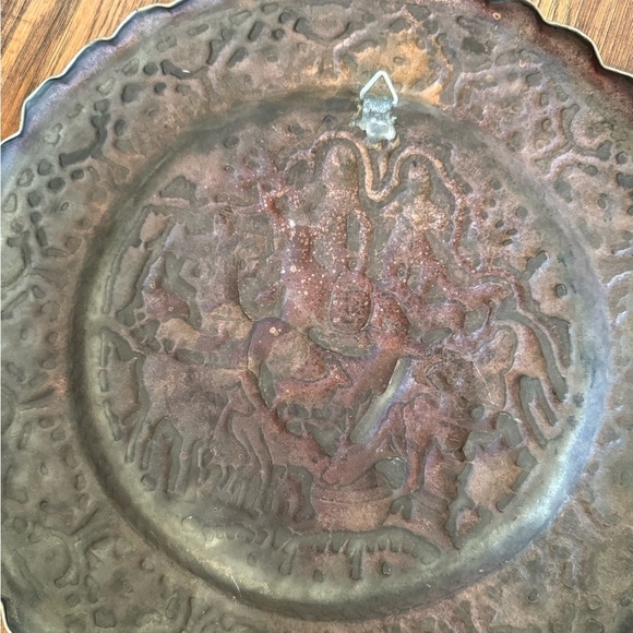 Vintage Persian Hand Hammered Copper Tinned Wall Hanging Plate Dish Tray - Picture 8 of 8